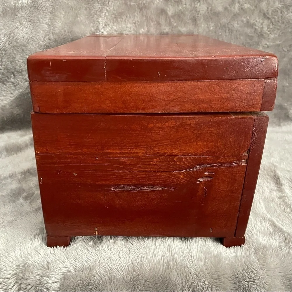 Large Handcrafted Solid Wood Jewelry Chest Mirror Lid Green Felt Lined 13